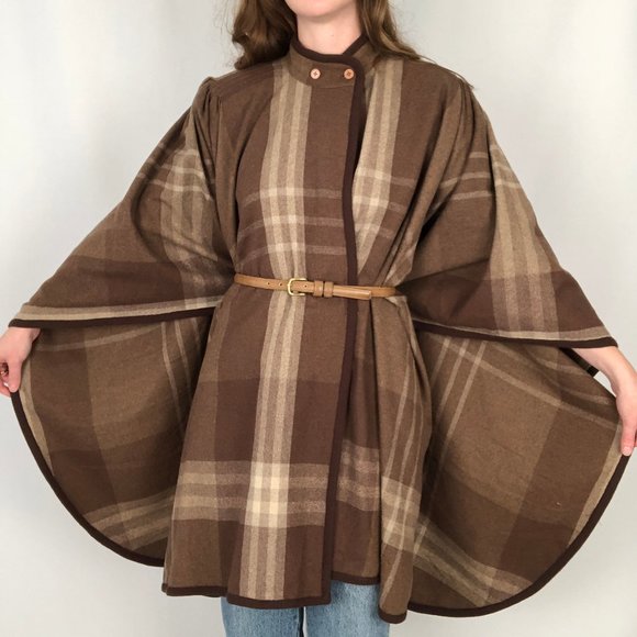 Stunning Vintage Wool Tartan Plaid Oversized Poncho Cape Jacket Coat Cardigan - Picture 10 of 11